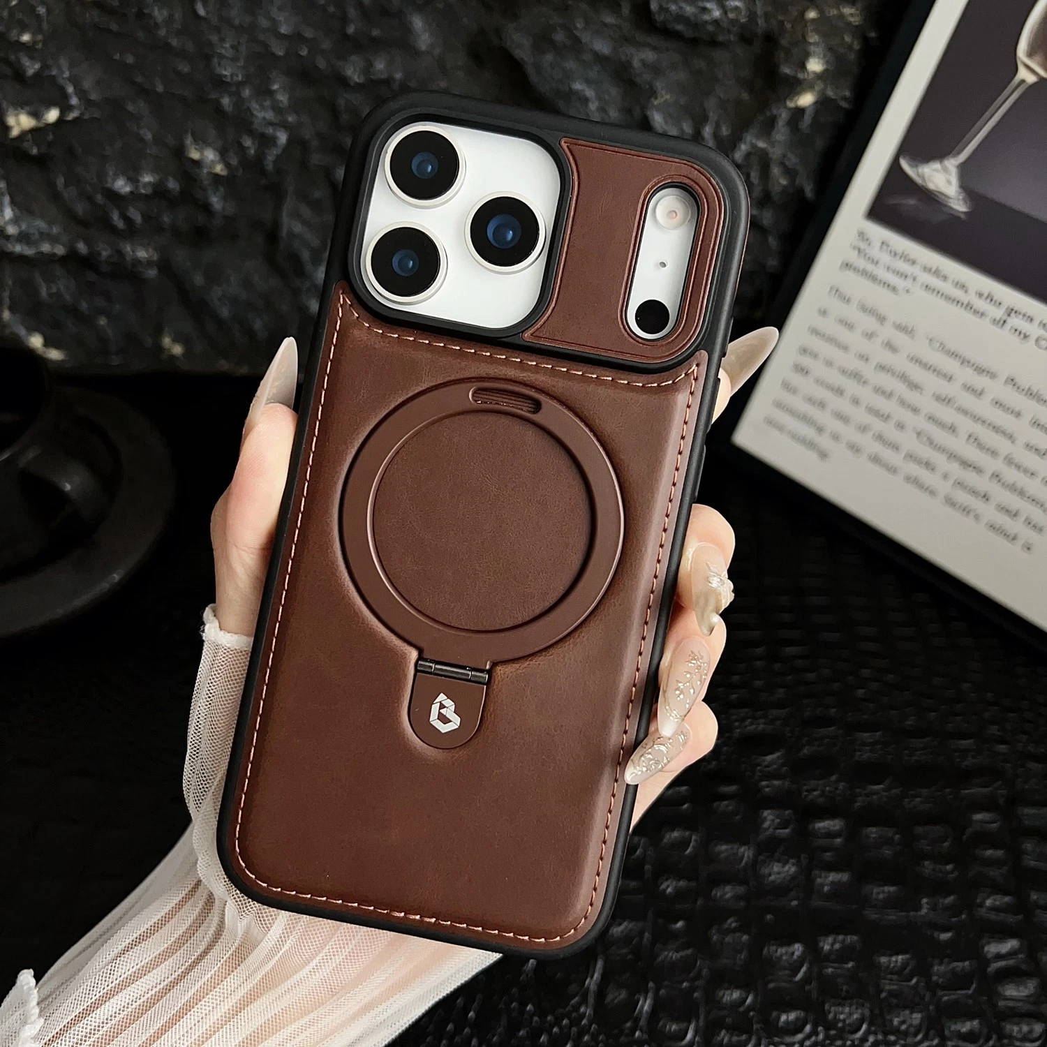 iPhone 17 Pro Max Leather Cover mobile accessory iPhone 17 Pro Max Cover with Kickstand Holder