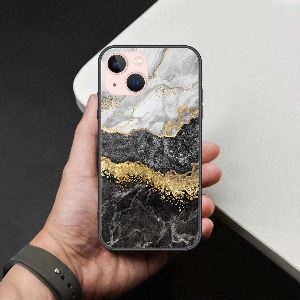 iPhone 14 Colorful Marble Glass Case – Ultra Shine with Silicone Border mobile accessory iPhone 14 Colorful Marble Glass Case – Ultra Shine with Silicone Border