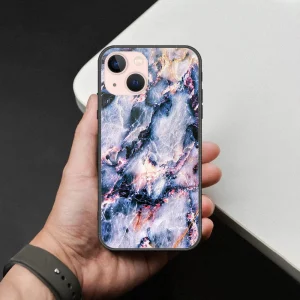 iPhone 14 Colorful Marble Glass Case – Ultra Shine with Silicone Border
