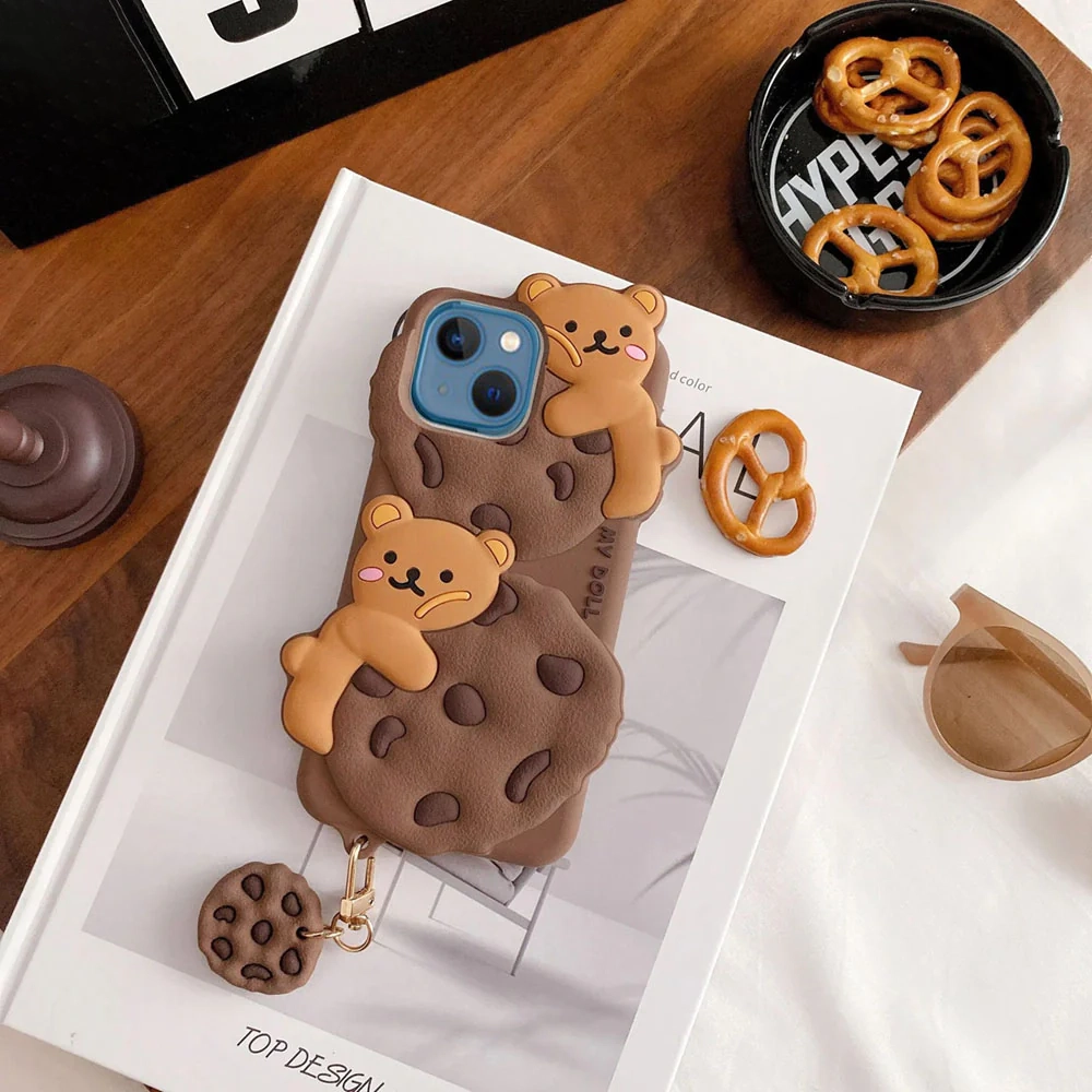 iPhone 15 Plus Brown 3D Kawaii Cookie Case – Soft Silicone Cover mobile accessory iPhone 15 Plus Brown 3D Kawaii Cookie Case – Soft Silicone Cover